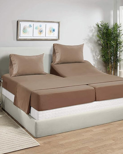 LANE LINEN Split King Sheets for Adjustable Beds - 1000 Thread Count 5 Piece Set 100% Egyptian Cotton Sateen Weave Cool Breathable & Soft 2 Fitted Fits Upto 17" Deep Pockets Taupe - LeafyLoom