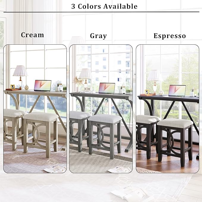 Merax Farmhouse 3-Piece Counter Height Dining Table Set with USB Port and 2 Upholstered Stools, Gray_3pcs - LeafyLoom