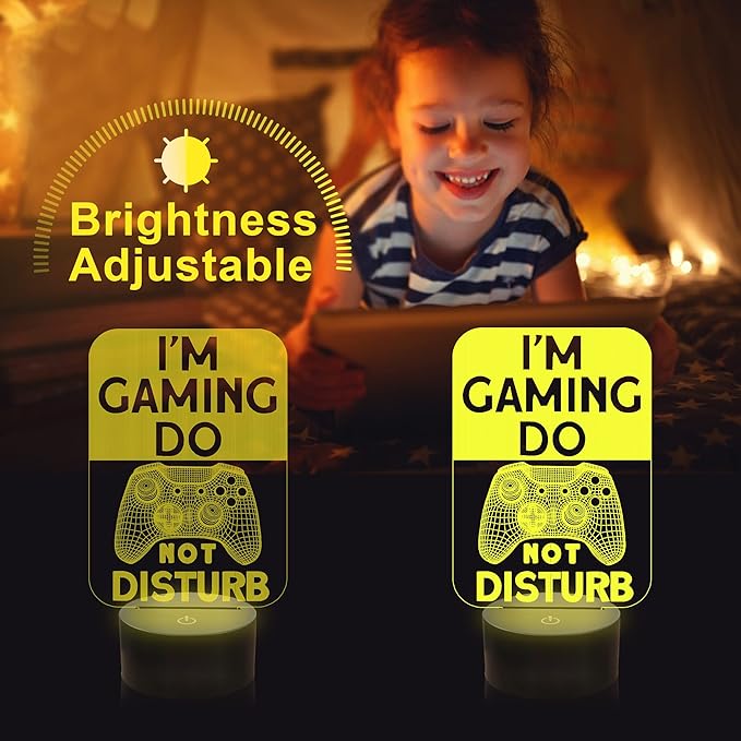 Do Not Disturb I'm Gaming Night Light,Gamepad Graphic Video Games Gamer Gift Funny 3D Illusion Lamp 16 Colors Changing Touch & Remote Control for Men Teenagers and Kids - LeafyLoom