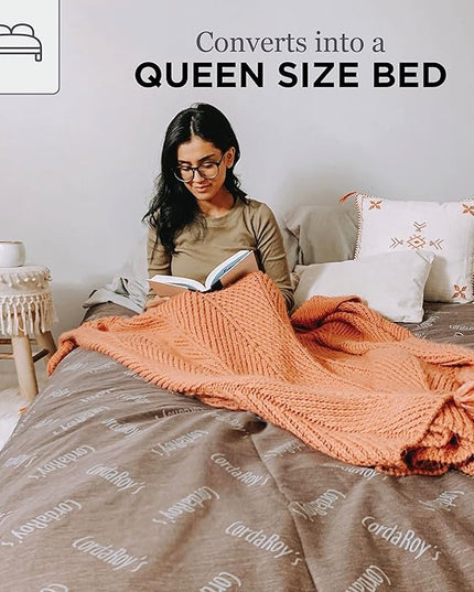 CordaRoy's Chenille Bean Bag - Convertible Bean Bag Chair & Bed - Machine-Washable Chenille Fabric Cover - for Basement, Living Room, Game Room, Dorm & More - Queen Size - Rainforest - LeafyLoom