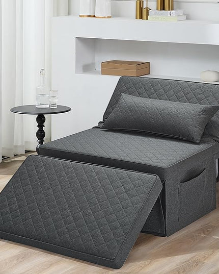 Sofa Bed, 4 in 1 Multi-Function Folding Ottoman Breathable Linen Couch Bed with Adjustable Backrest Modern Convertible Chair for Living Room Apartment Office,Squared-Linen Dark Grey - LeafyLoom