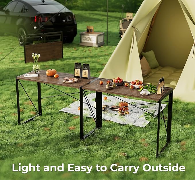 Coavas Folding Desk No Assembly Required, 31.5 inch Writing Computer Desk Space Saving Foldable Table Simple Home Office Desk,Brown - LeafyLoom