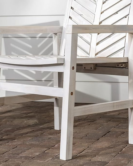 Walker Edison AZWC2VINWW Avalon Chevron Solid Acacia Wood Outdoor Chair, White Wash - LeafyLoom
