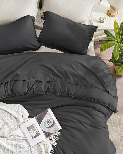 Andency Comforter King Size Bed Set Dark Grey, 3 Pieces Boho Lightweight Winter Bedding Comforters & Sets, All Season Soft Tassel Bed Set (104x90In Comforter & 2 Pillowcases) - LeafyLoom