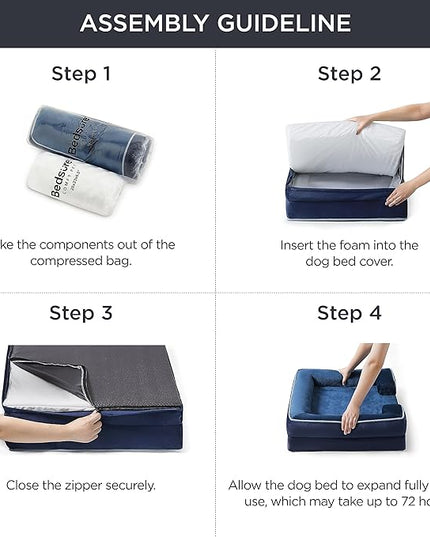 Bedsure Small Orthopedic Dog Bed - Washable Bolster Dog Sofa Beds for Small Dogs, Supportive Foam Pet Couch Bed with Removable Washable Cover, Waterproof Lining and Nonskid Bottom Couch, Navy Blue BEDSURE