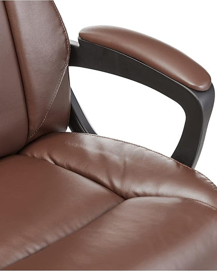 Amazon Basics Classic Puresoft PU Padded Mid-Back Office Computer Desk Chair with Armrest - Brown, 25.75"D x 24.25"W x 42.25"H - LeafyLoom