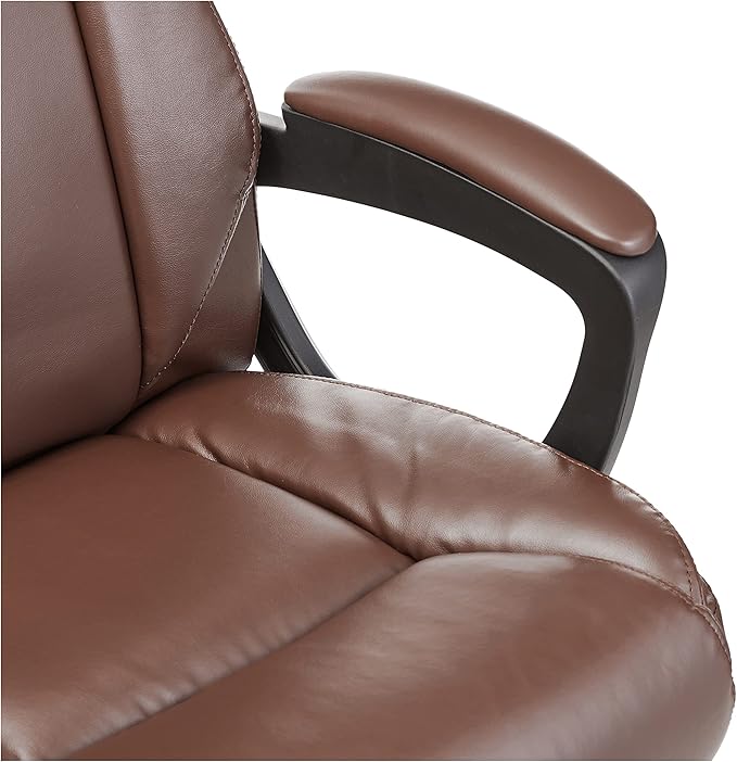 Amazon Basics Classic Puresoft PU Padded Mid-Back Office Computer Desk Chair with Armrest - Brown, 25.75"D x 24.25"W x 42.25"H - LeafyLoom
