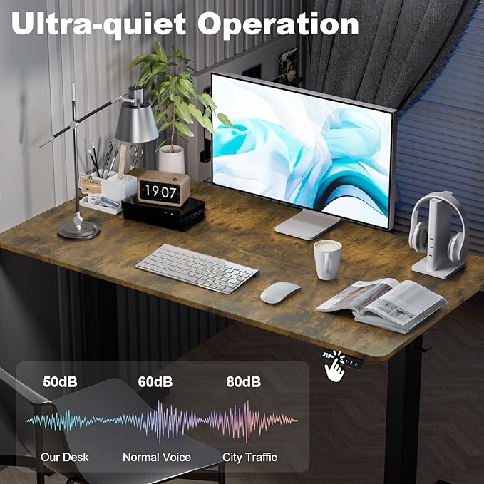 60 * 24 Inches Electric Standing Desk, Adjustable Height Sit Stand Up Desk with 3 Memory Presets, Motorized Home Office Computer Gaming Workstation Desk, Rustic Brown - LeafyLoom