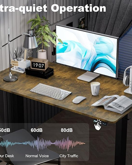 55 * 24 Inches Electric Standing Desk, Adjustable Height Sit Stand Up Desk with 3 Memory Presets, Motorized Home Office Computer Gaming Workstation Desk, Rustic Brown - LeafyLoom