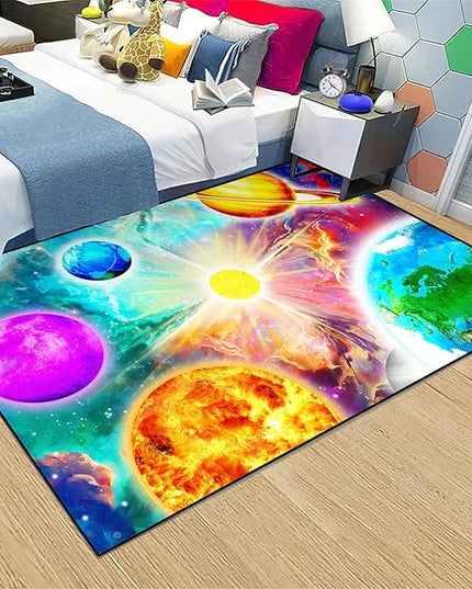 Space Rug for Boys Room - Solar System Rugs for Boys Bedroom Outer Space Area Rug for Boys Bedroom Kids Rugs for Playroom Galaxy Area Rugs for Kids Bedroom Space Rug Living Room,3'×4' - LeafyLoom