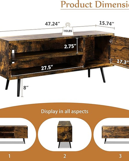 Shintenchi Mid Century Modern TV Stand for TVs up to 55 inches, Wood TV Console Table Media Cabinet with Storage, Entertainment Center for Living Room Bedroom, Rustic Brown - LeafyLoom