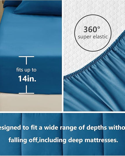CozyLux Queen Size Comforter Set - 7 Pieces Bed in a Bag Set Teal, Bedding Sets Queen with All Season Quilted Comforter, Flat Sheet, Fitted Sheet, Pillowcases, Teal, Queen - LeafyLoom