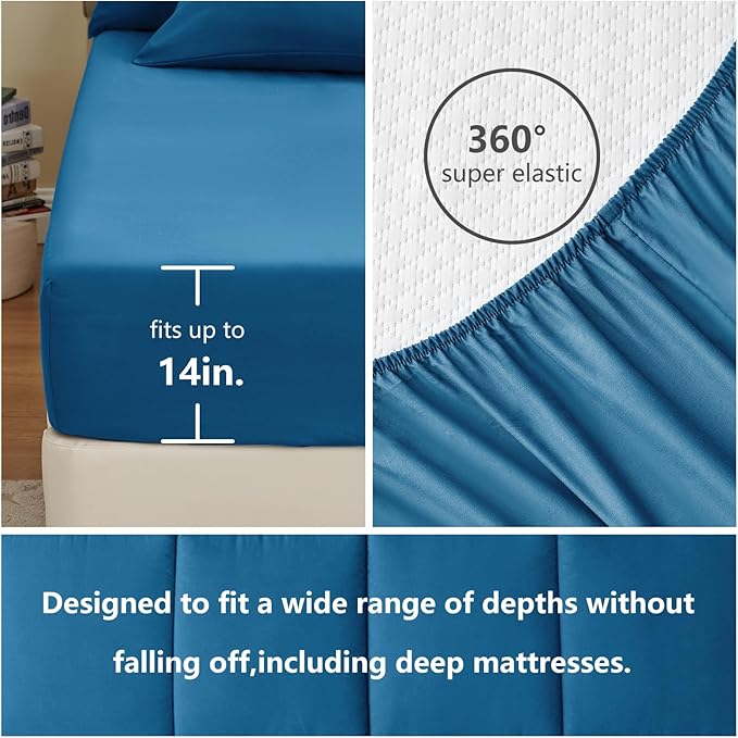 CozyLux Queen Size Comforter Set - 7 Pieces Bed in a Bag Set Teal, Bedding Sets Queen with All Season Quilted Comforter, Flat Sheet, Fitted Sheet, Pillowcases, Teal, Queen - LeafyLoom