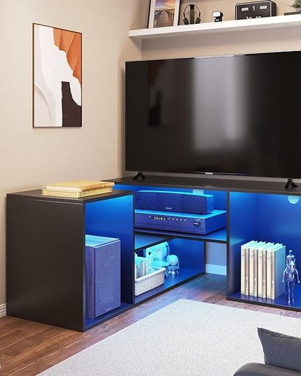 YITAHOME DIY TV Stand w/LED Strip, Modern Deformable Entertainment Center for 75/70/65/60/55/50/45 inch TVs, Gaming TV Consoles 2 Pieces Media Console Cabinet for 300lbs for Living Room, Black - LeafyLoom