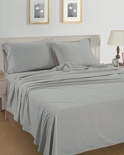 LANE LINEN 100% Organic Cotton Queen Sheets, 4Pc Cotton Sheets Queen Size Set, Classic Percale Weave Bedsheets Queen Size Bed, Sheet & Pillowcase Sets, Queen Bed Sheets Deep Pocket - Silver - LeafyLoom