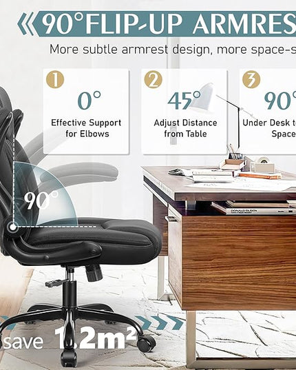 Leather Office Chair, PU Home Computer Desk Chairs with Ergonomic Back Support, 360°Swivel Free，Small Gmaing Chair with Wheels and Adjustable Armrests, for Short People Use, Black - LeafyLoom