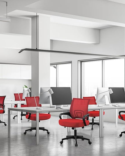Yaheetech Office Chair Desk Chair Mid Back Mesh Task Chair Computer Chair Ergonomic Rolling Swivel Chair Adjustable Executive Chair with Lumbar Support Armrests, Red - LeafyLoom