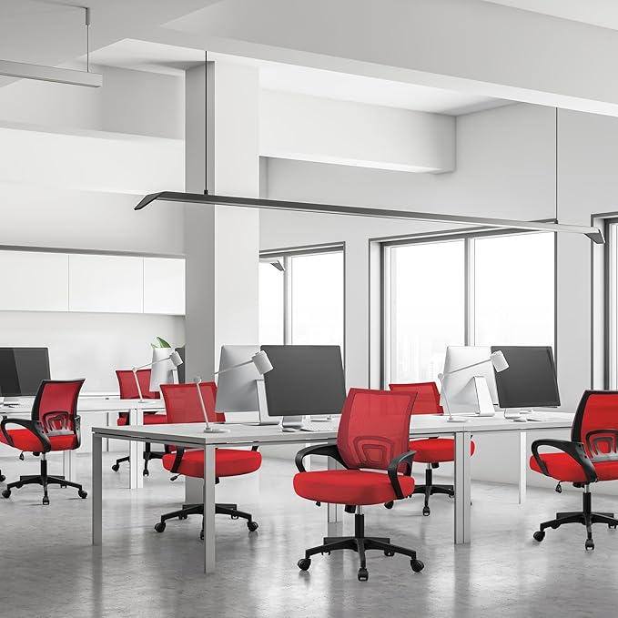 Yaheetech Office Chair Desk Chair Mid Back Mesh Task Chair Computer Chair Ergonomic Rolling Swivel Chair Adjustable Executive Chair with Lumbar Support Armrests, Red - LeafyLoom