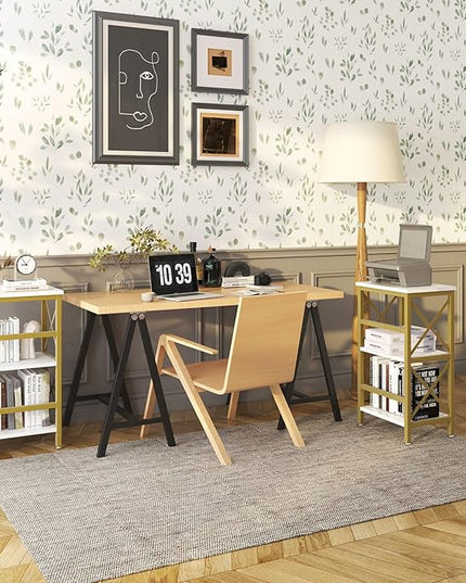 YMYNY 3 Tiers Bookcase, Industrial Metal Bookshelf with Side Fence, Storage Organizer for Living Room, Home Office, Bedroom, Display Racks, Sofa Side Table, 29.5 * 15.75 * 11.4", White UHST008W - LeafyLoom