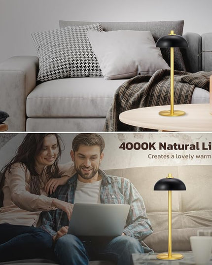 Rechargeable Cordless Table Lamp 2 Pack - 5000mAh Battery Powered Lamp, 3 Color Stepless Dimming LED Table Light with Memory Function, for outdoor, Dinner, Patio, Home, Restaurant.(Black and Gold) - LeafyLoom
