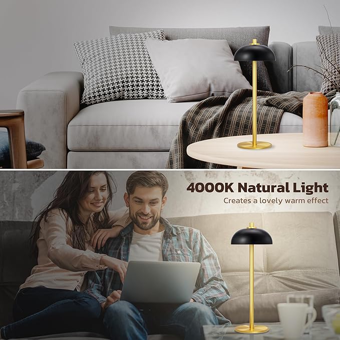 Rechargeable Cordless Table Lamp 2 Pack - 5000mAh Battery Powered Lamp, 3 Color Stepless Dimming LED Table Light with Memory Function, for outdoor, Dinner, Patio, Home, Restaurant.(Black and Gold) - LeafyLoom