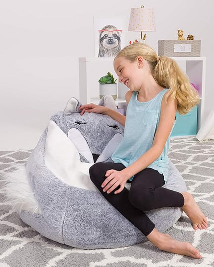 Posh Creations Cute Soft and Comfy Bean Bag Chair for Kids, Large, Animal - Silver Fox - LeafyLoom