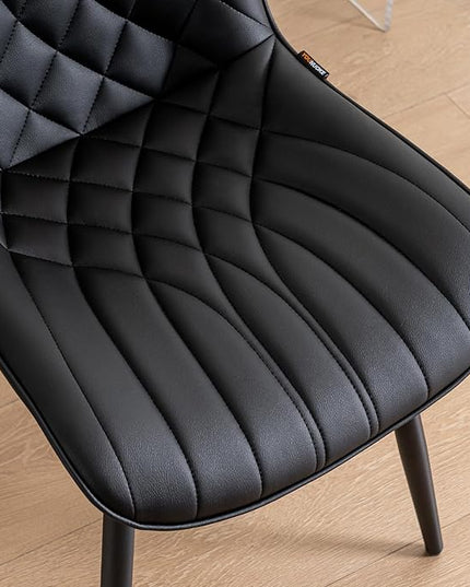 YOUNUOKE Black Dining Chairs Set of 2 Modern Upholstered Kitchen Chair Comfortable PU Leather Dinner Chairs for Kitchen Dinning Room - LeafyLoom