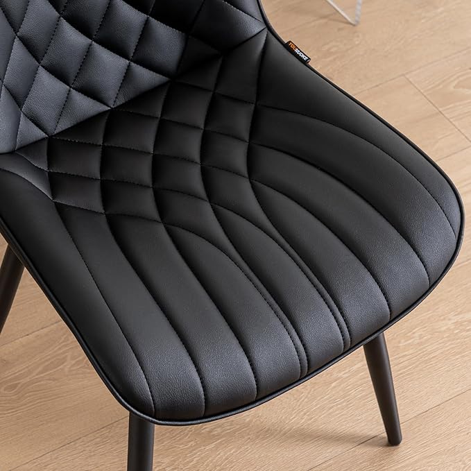 YOUNUOKE Black Dining Chairs Set of 2 Modern Upholstered Kitchen Chair Comfortable PU Leather Dinner Chairs for Kitchen Dinning Room - LeafyLoom