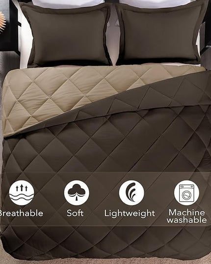 downluxe Queen Comforter Set - Brown and Tan Queen Comforter, Soft Bedding Sets for All Seasons -3 Pieces - 1 Comforter (88"x92") and 2 Pillow Shams(20"x26") - LeafyLoom