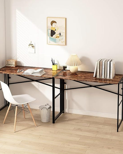 EMODA 40 inch Folding Desk No Assembly Needed Home Office Desk Study Writing Gaming Computer Table, Rustic Brown - LeafyLoom