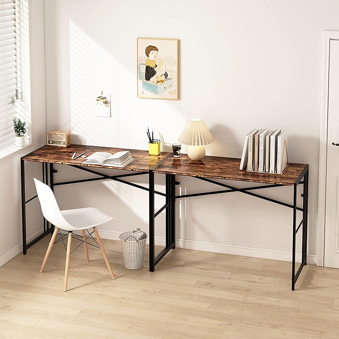 EMODA 40 inch Folding Desk No Assembly Needed Home Office Desk Study Writing Gaming Computer Table, Rustic Brown - LeafyLoom