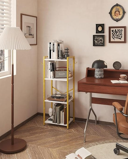 YMYNY Bookcase, 4-Tier Narrow Ladder Bookshelf, Freestanding Shelving Unit, Multifunctional Storage Rack, for Home Office Living Room Bedroom Kitchen, Plant Stand, White, 44 * 16.9 * 11.4" HBC004W - LeafyLoom