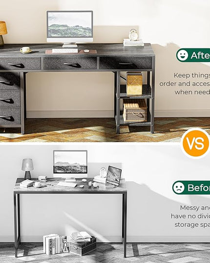 Computer Desk with 6 Drawers, 47 Inch Office Desk with Shelves, Reversible Gaming Desk, Corner Desk with Storage, Work Desk for Home Office, Study, Living Room, Gray - LeafyLoom
