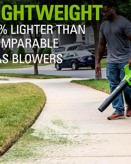 Greenworks 40V (100 MPH / 350 CFM) Cordless Axial Leaf Blower, 2.0Ah Battery and Charger Included - LeafyLoom