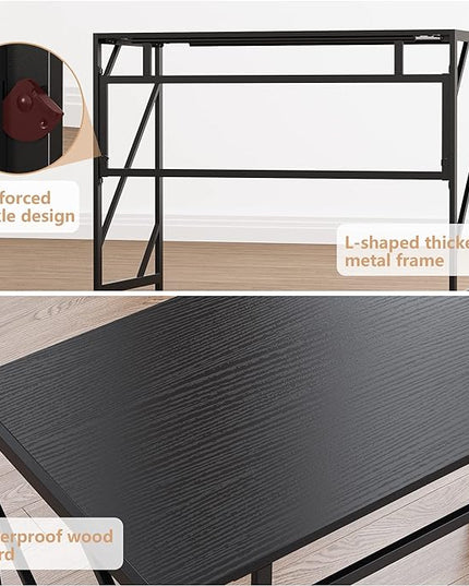 Elephance Folding Desk Writing Computer Desk for Home Office, No-Assembly Study Office Desk Foldable Table for Small Spaces - LeafyLoom