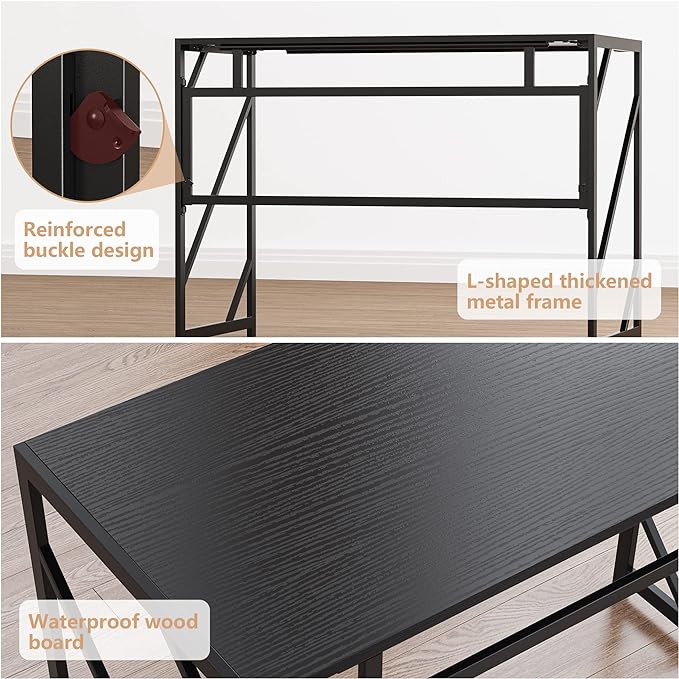 Elephance Folding Desk Writing Computer Desk for Home Office, No-Assembly Study Office Desk Foldable Table for Small Spaces - LeafyLoom