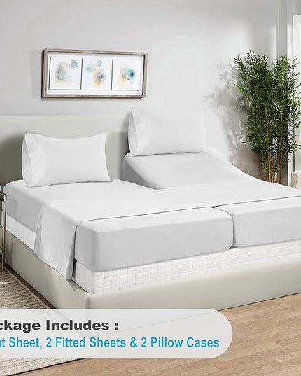 LANE LINEN Split King Sheets for Adjustable Beds - 1000 Thread Count 5 Piece Set 100% Egyptian Cotton Sateen Weave Cool Breathable & Soft 2 Fitted Fits Upto 17" Deep Pockets White - LeafyLoom