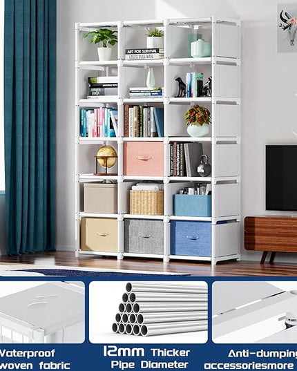 Mavivegue Book Shelf, 18 Cube Storage Organizer, DIY Bookcase, Metal Cube Bookshelf, Tall Book case for Bedroom, Living Room, Office, Closet Storage Organizer, Black Cubicle Storage Rack-White - LeafyLoom