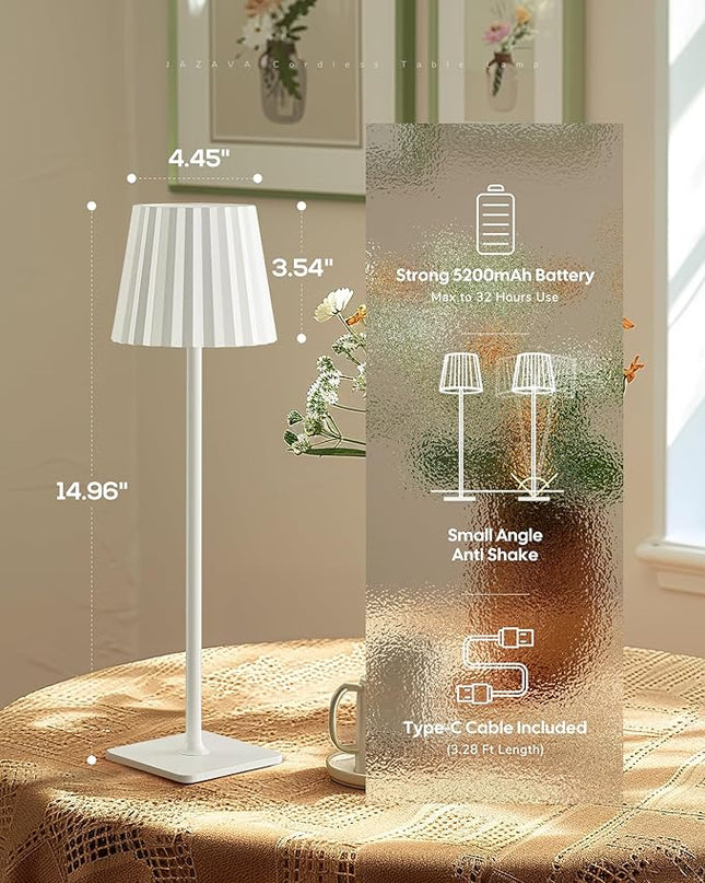 Cordless LED Table Lamps White Desk Lamp with 5200mAh Battery Operated, Touch Control, 3 Colors Stepless Dimming for Home Office Restaurant Bedroom Bars (2 Pack), TL02WH-2PK - LeafyLoom