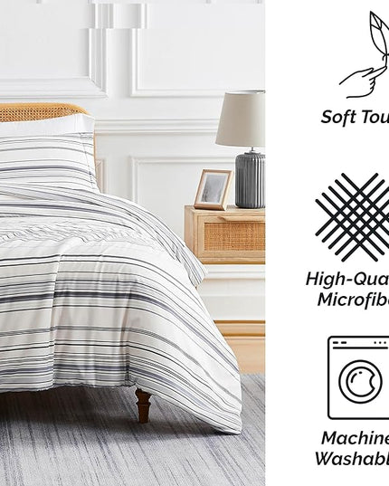 Southshore Fine Living, Inc. Twin Comforter Set, Down Alternative All-Season Striped Comforter with Matching Pillow Sham, Soft Coastal Bedspread for Twin or Twin XL Bed, Coastal Stripes Grey - LeafyLoom