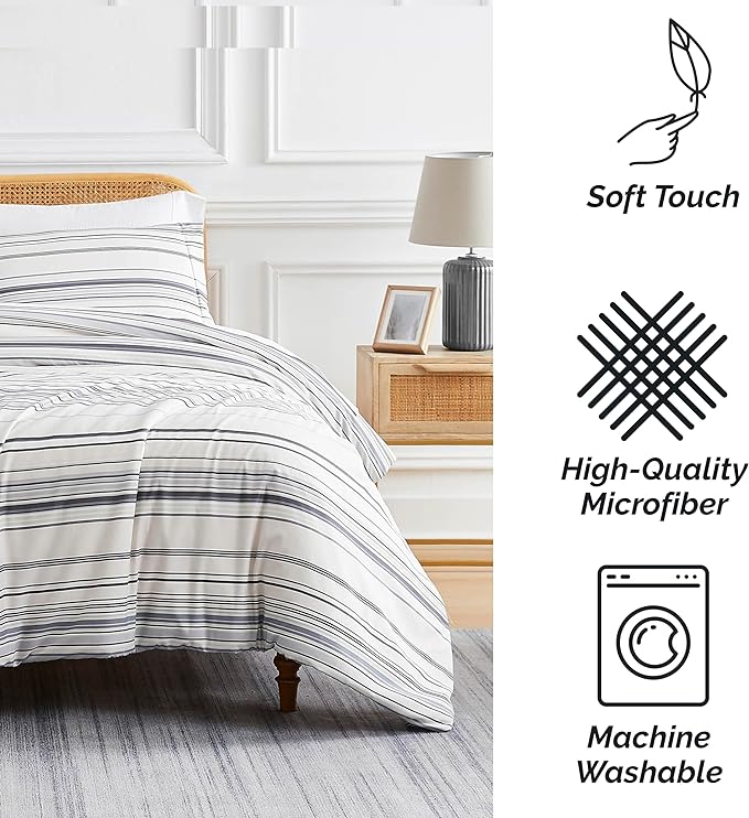 Southshore Fine Living, Inc. Twin Comforter Set, Down Alternative All-Season Striped Comforter with Matching Pillow Sham, Soft Coastal Bedspread for Twin or Twin XL Bed, Coastal Stripes Grey - LeafyLoom