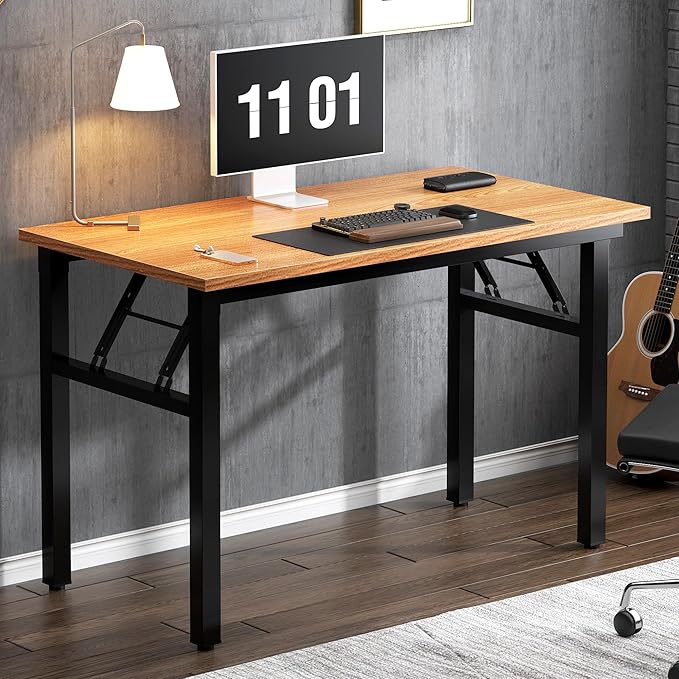 Need 39.4 inches Computer Desk for Small Space Small Folding Table Small Writing Desk Compact Desk Foldable Desk with BIFMA Certification, No Install Needed, Teak - LeafyLoom