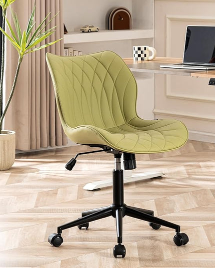 YOUNUOKE Office Desk Chair, Comfy Home Office Chairs, Small Comfortable Desk Chairs with Wheels, Armless PU Leather Chairs for Computer Conference, Avocado - LeafyLoom