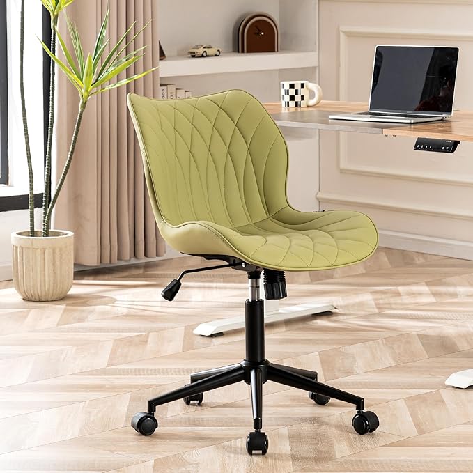 YOUNUOKE Office Desk Chair, Comfy Home Office Chairs, Small Comfortable Desk Chairs with Wheels, Armless PU Leather Chairs for Computer Conference, Avocado - LeafyLoom