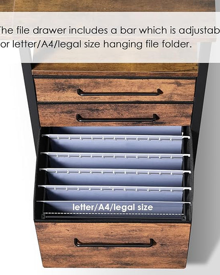 Desks with Drawers and Shelves, 59 inch Large Computer Desk. Long Desk Vintage Desk with Storage Bag, Big Office Desk with Adjustable Shelves, Home Office Desk with Metal Frame, Rustic Brown2 - LeafyLoom