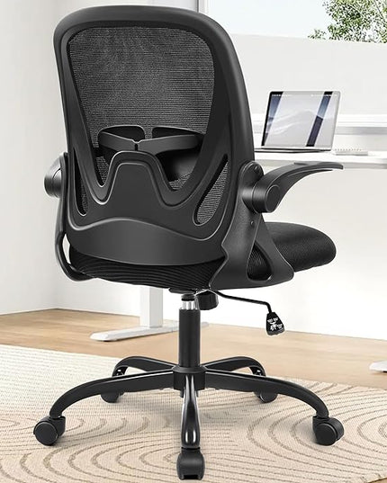Primy Office Chair Ergonomic Desk Chair with Flip up Armrests Swivel Breathable Desk Mesh Computer Chair with Adjustable Lumbar Support and Height for Conference Room (Black) - LeafyLoom