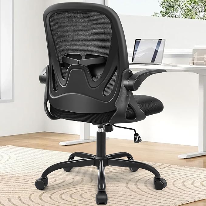Primy Office Chair Ergonomic Desk Chair with Flip up Armrests Swivel Breathable Desk Mesh Computer Chair with Adjustable Lumbar Support and Height for Conference Room (Black) - LeafyLoom