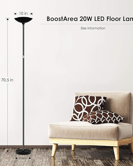 Floor Lamp, Standing Lamp, 20W 2000LM LED Torchiere Floor Lamp, Stepless Dimmable, Touch Control, 3000K Daylight, 50000hrs Lifespan, Floor Lamps for Living Room, Standing Lamps for Bedroom, Office - LeafyLoom