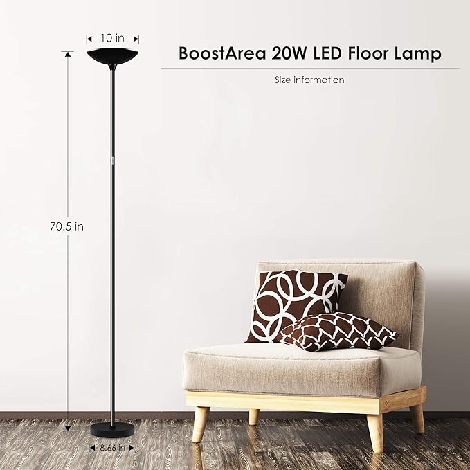 Floor Lamp, Standing Lamp, 20W 2000LM LED Torchiere Floor Lamp, Stepless Dimmable, Touch Control, 3000K Daylight, 50000hrs Lifespan, Floor Lamps for Living Room, Standing Lamps for Bedroom, Office - LeafyLoom