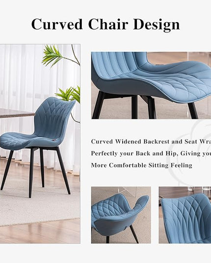 YOUNIKE Dining Chairs Set of 2 Upholstered Faux Leather Dining Room Chairs, Modern Kitchen Chairs Living Room Bedroom Side Chairs with Wide Curved Back and Adjustable Metal Legs, Blue - LeafyLoom